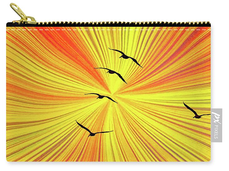 Orange Abstract Background and Birds - Zip Pouch