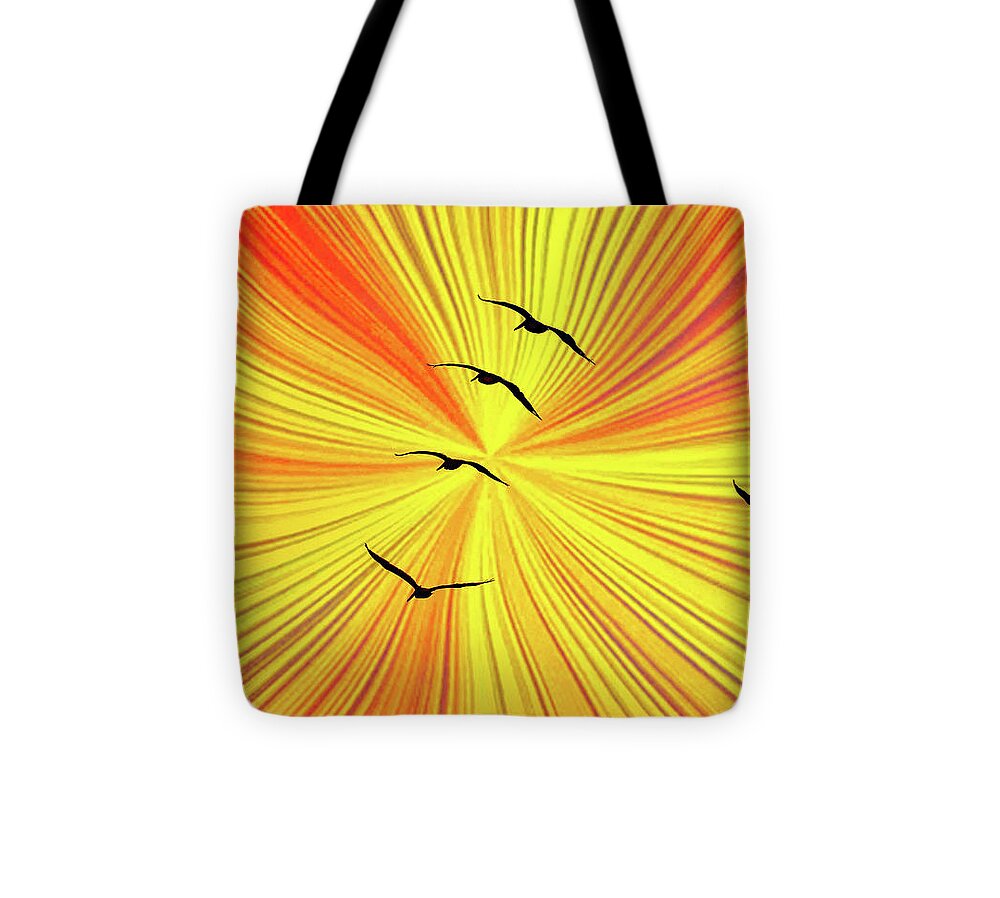 Orange Abstract Background and Birds - Tote Bag