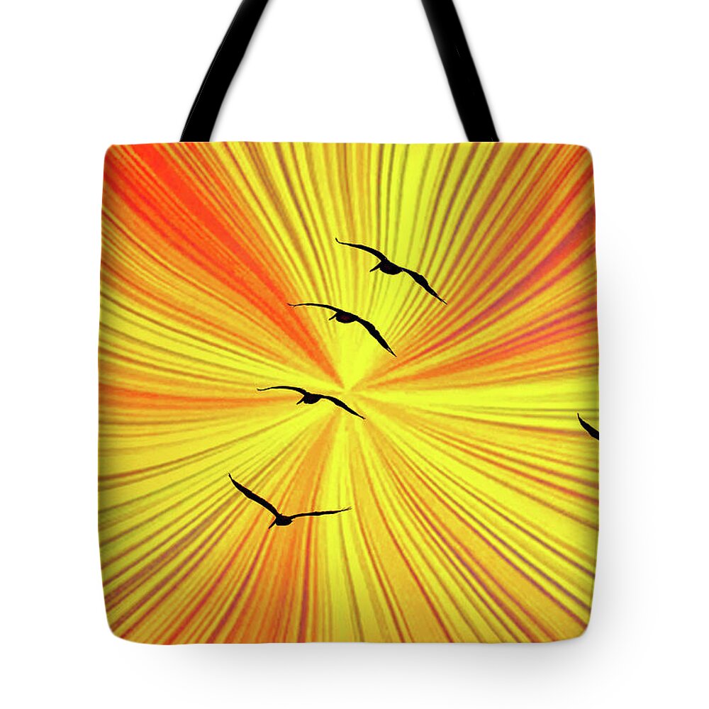 Orange Abstract Background and Birds - Tote Bag