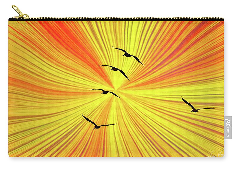 Orange Abstract Background and Birds - Zip Pouch