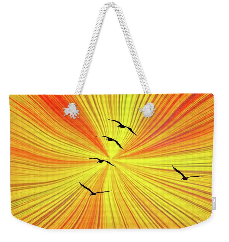 Orange Abstract Background and Birds - Weekender Tote Bag