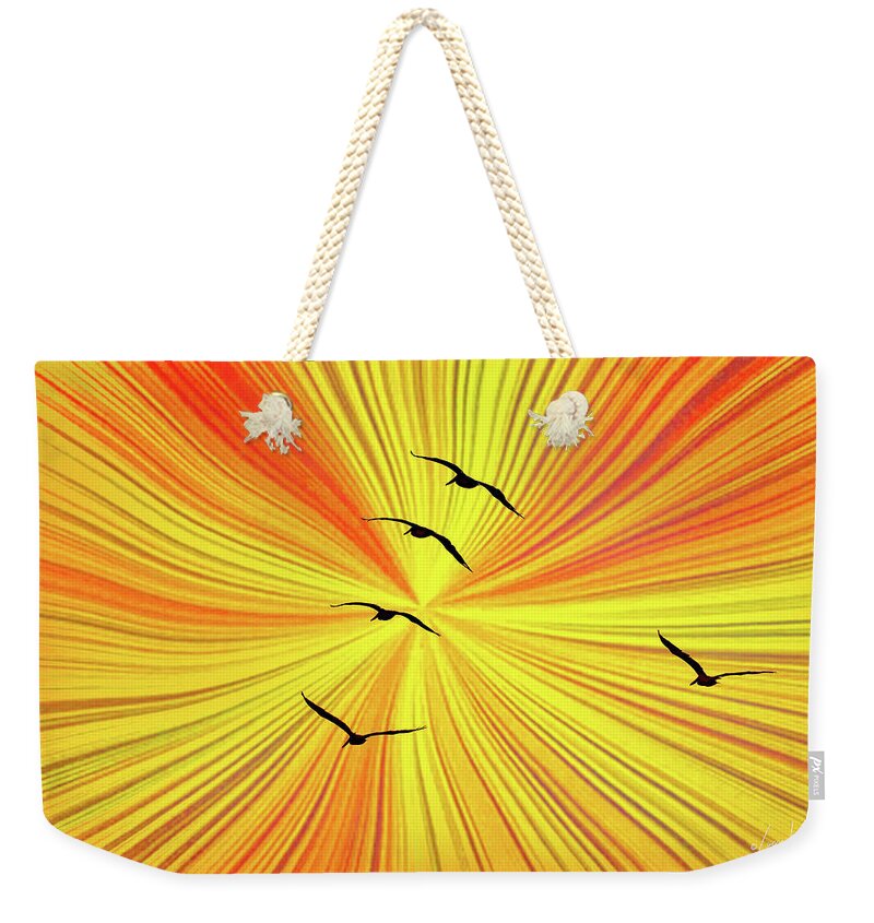 Orange Abstract Background and Birds - Weekender Tote Bag