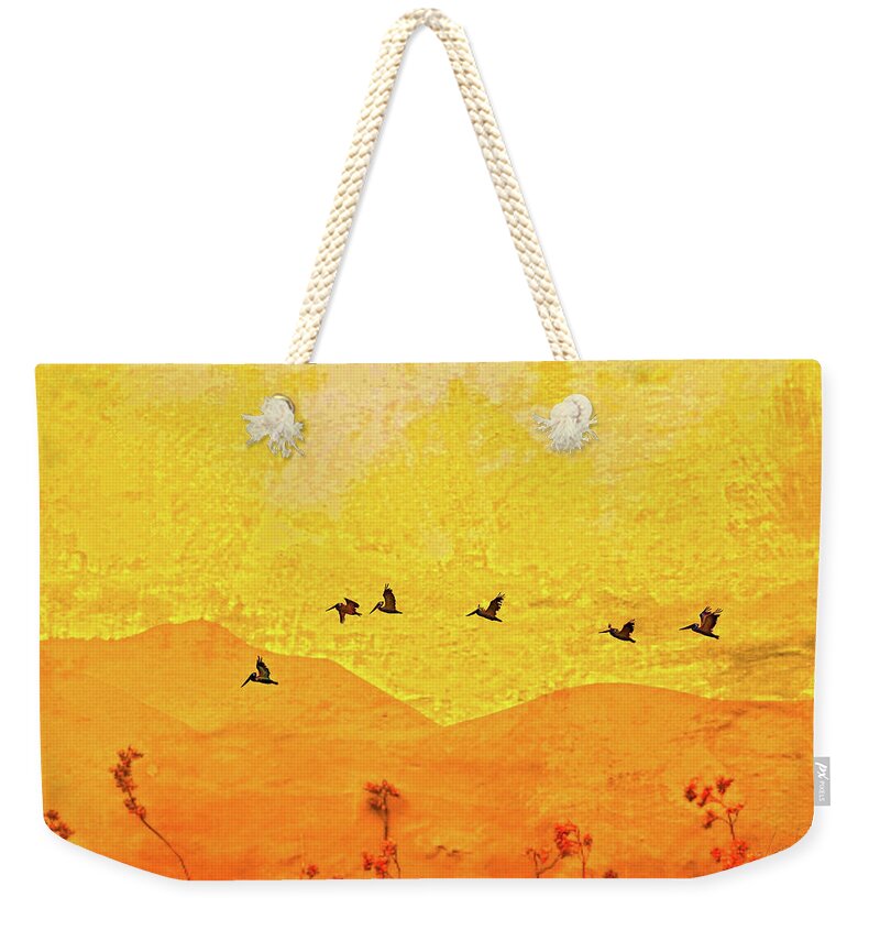 Orange bakcground and flying birds - Weekender Tote Bag