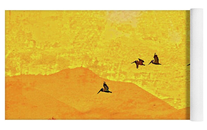 Orange bakcground and flying birds - Yoga Mat