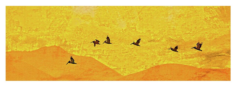 Orange bakcground and flying birds - Yoga Mat