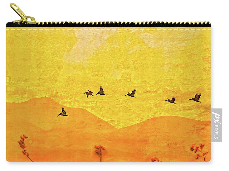 Orange bakcground and flying birds - Zip Pouch