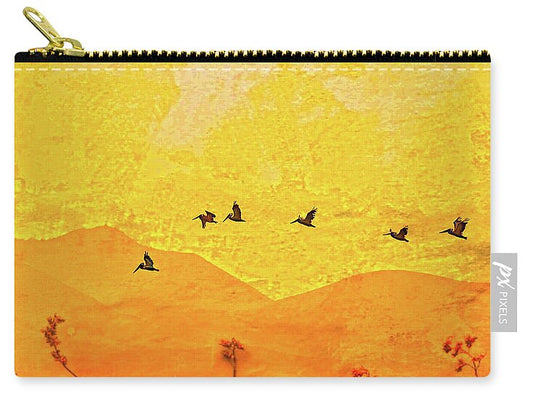 Orange bakcground and flying birds - Zip Pouch