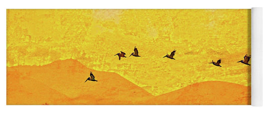 Orange bakcground and flying birds - Yoga Mat
