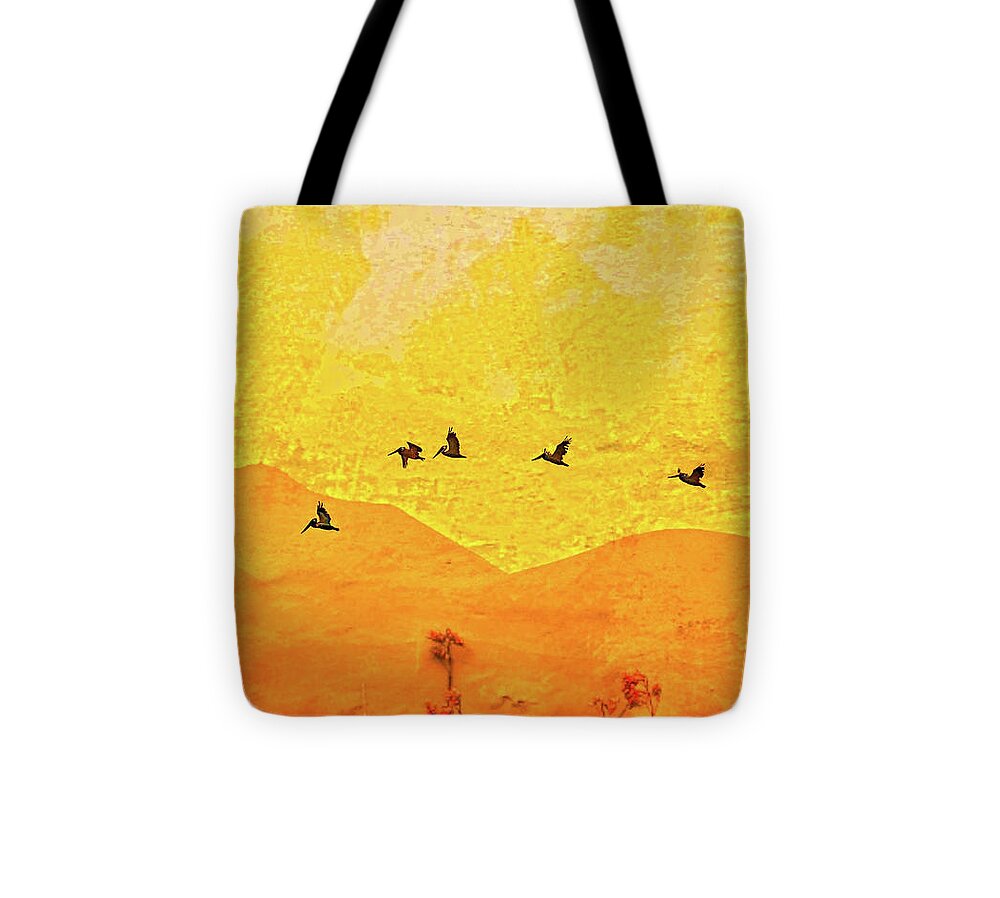 Orange bakcground and flying birds - Tote Bag
