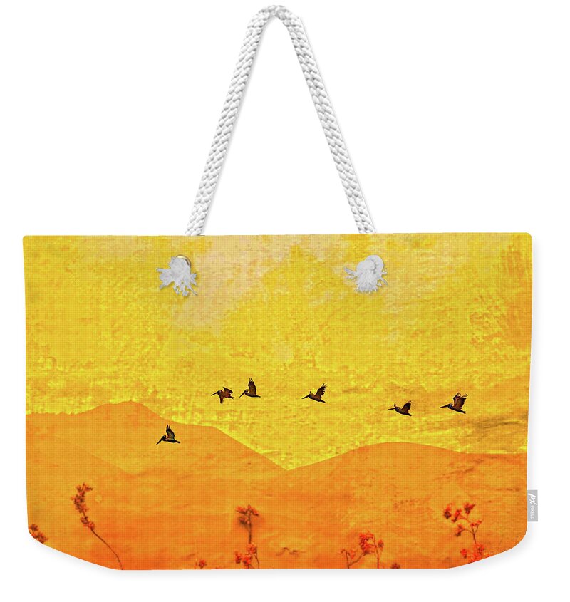 Orange bakcground and flying birds - Weekender Tote Bag