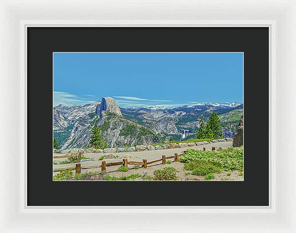 Paradise in California Wonderful Landscape of Half Dome and Waterfall - Framed Print
