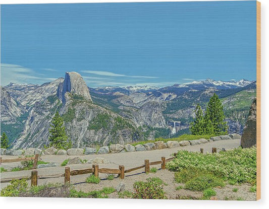 Paradise in California Wonderful Landscape of Half Dome and Waterfall - Wood Print