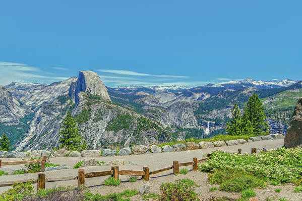 Paradise in California Wonderful Landscape of Half Dome and Waterfall - Art Print