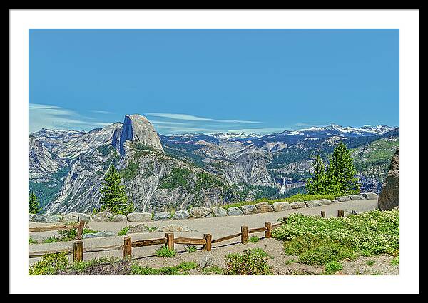 Paradise in California Wonderful Landscape of Half Dome and Waterfall - Framed Print
