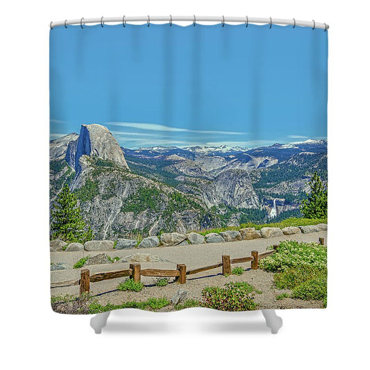 Paradise in California Wonderful Landscape of Half Dome and Waterfall - Shower Curtain