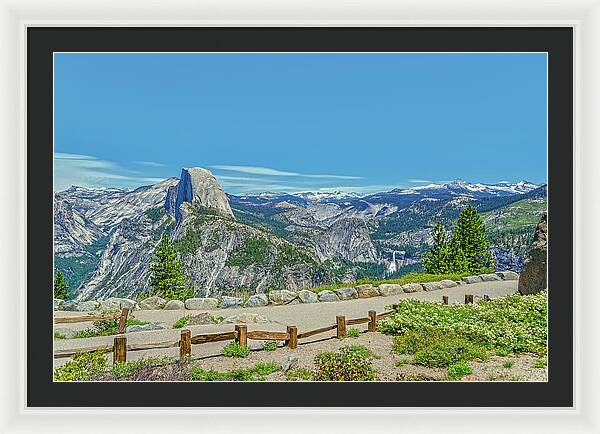 Paradise in California Wonderful Landscape of Half Dome and Waterfall - Framed Print