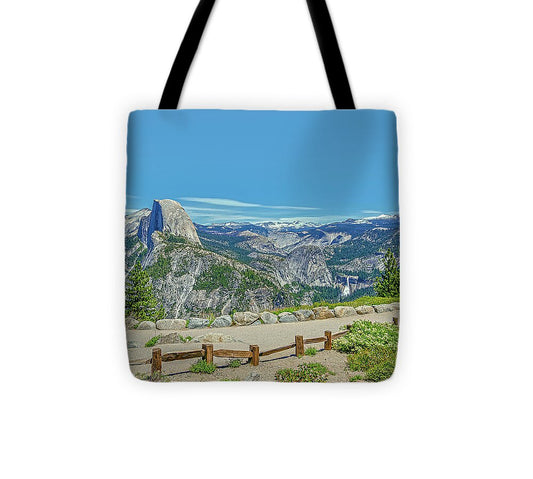 Paradise in California Wonderful Landscape of Half Dome and Waterfall - Tote Bag