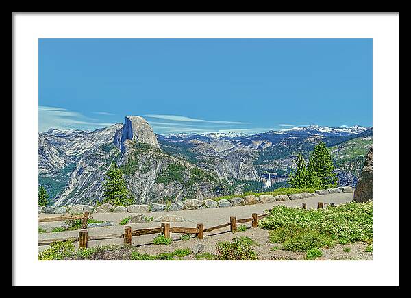 Paradise in California Wonderful Landscape of Half Dome and Waterfall - Framed Print