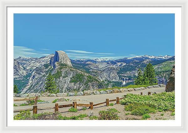 Paradise in California Wonderful Landscape of Half Dome and Waterfall - Framed Print