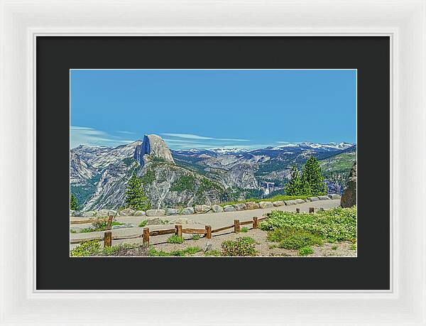 Paradise in California Wonderful Landscape of Half Dome and Waterfall - Framed Print