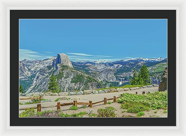 Paradise in California Wonderful Landscape of Half Dome and Waterfall - Framed Print