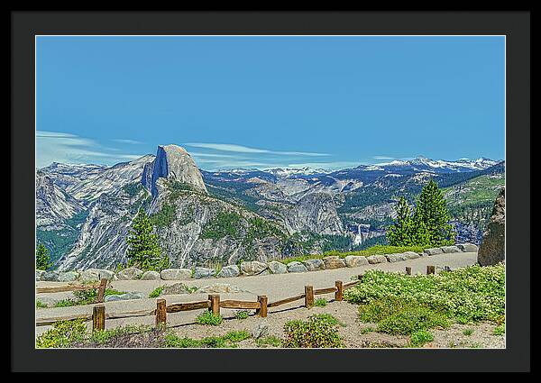 Paradise in California Wonderful Landscape of Half Dome and Waterfall - Framed Print
