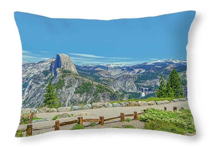 Paradise in California Wonderful Landscape of Half Dome and Waterfall - Throw Pillow