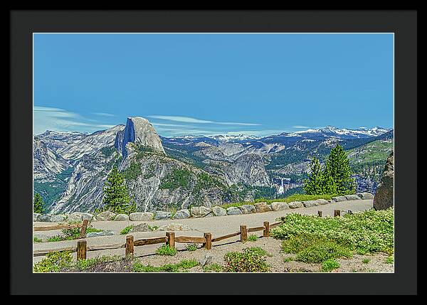 Paradise in California Wonderful Landscape of Half Dome and Waterfall - Framed Print