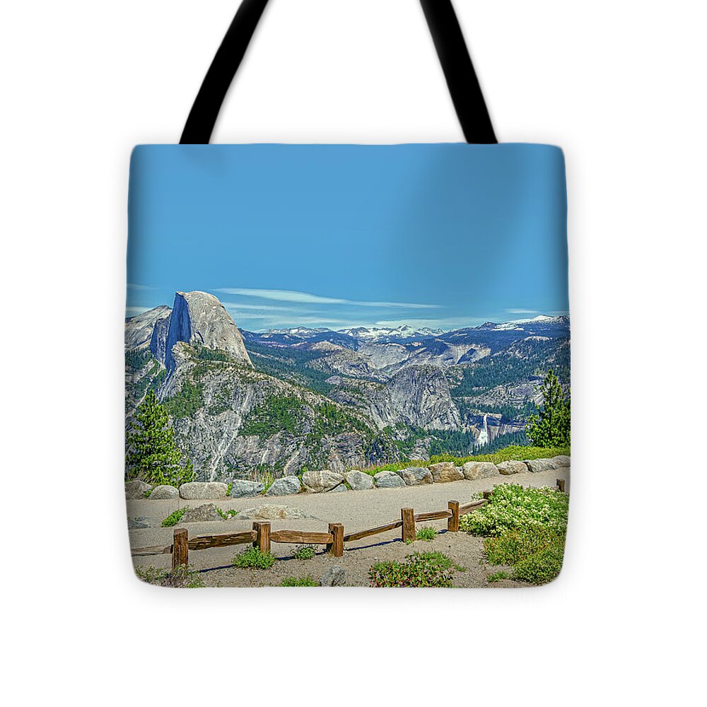 Paradise in California Wonderful Landscape of Half Dome and Waterfall - Tote Bag