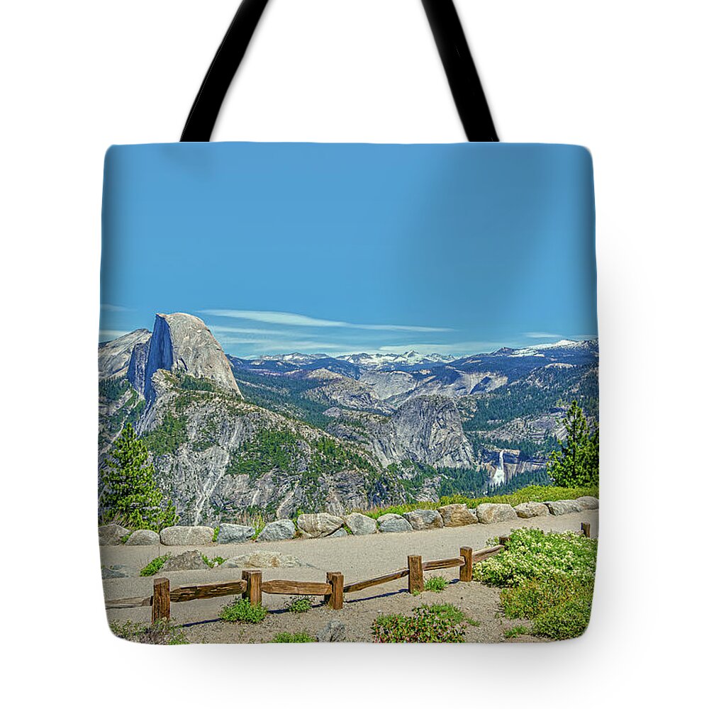 Paradise in California Wonderful Landscape of Half Dome and Waterfall - Tote Bag