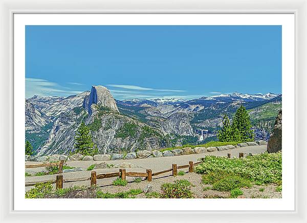Paradise in California Wonderful Landscape of Half Dome and Waterfall - Framed Print