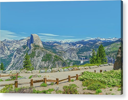 Paradise in California Wonderful Landscape of Half Dome and Waterfall - Acrylic Print