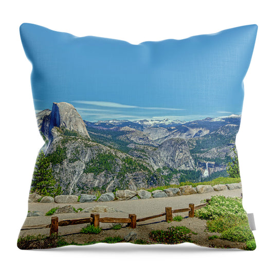 Paradise in California Wonderful Landscape of Half Dome and Waterfall - Throw Pillow