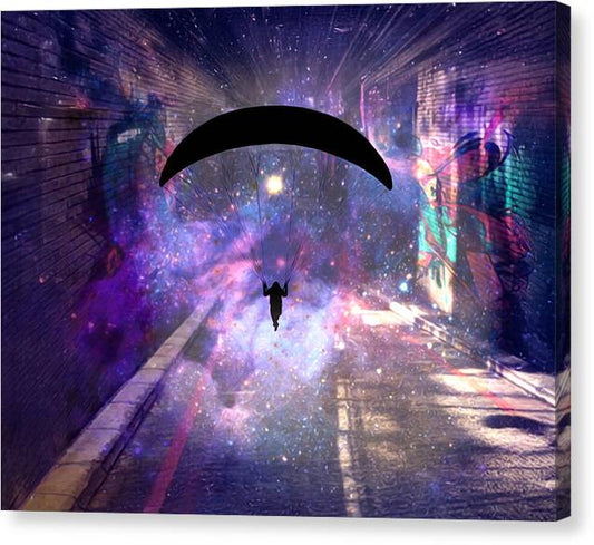 Paraglider Paragliding into another Galaxy - Canvas Print