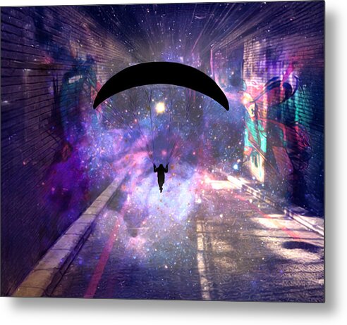 Paraglider Paragliding into another Galaxy - Metal Print