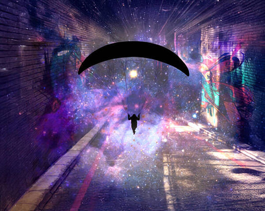 Paraglider Paragliding into another Galaxy - Art Print