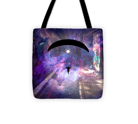 Paraglider Paragliding into another Galaxy - Tote Bag