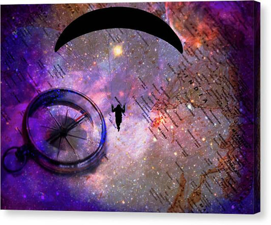 Paraglider Seeking Destination on a Map - Canvas Print