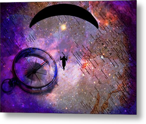 Paraglider Seeking Destination on a Map - Metal Print