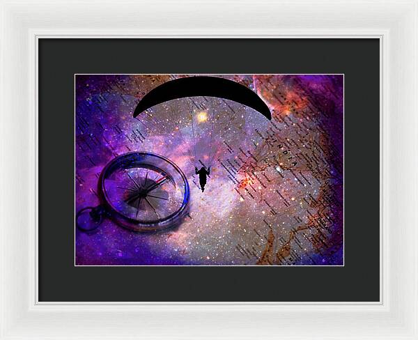Paraglider Seeking Destination on a Map - Framed Print