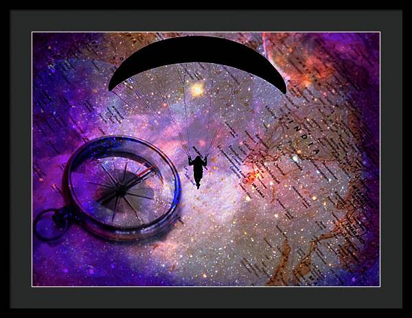 Paraglider Seeking Destination on a Map - Framed Print