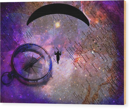 Paraglider Seeking Destination on a Map - Wood Print