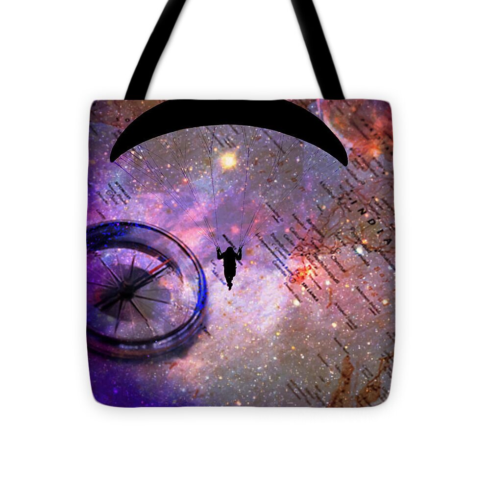 Paraglider Seeking Destination on a Map - Tote Bag
