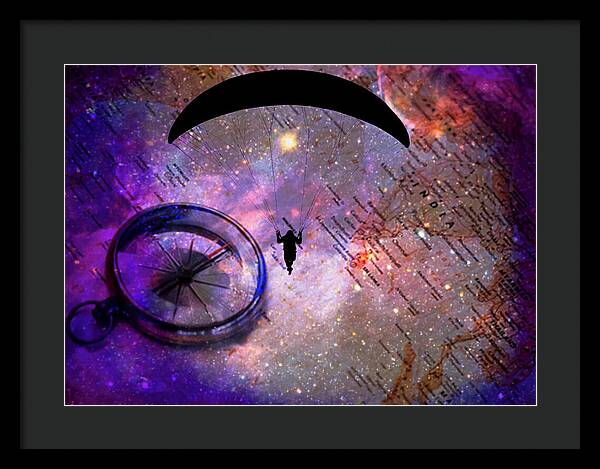 Paraglider Seeking Destination on a Map - Framed Print