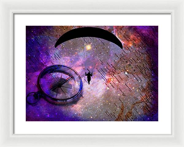 Paraglider Seeking Destination on a Map - Framed Print