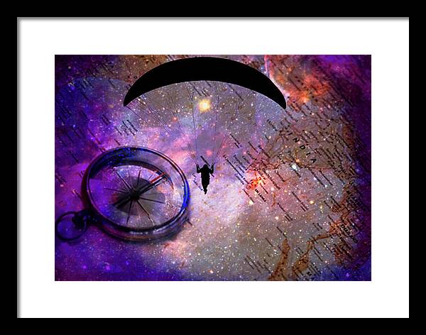 Paraglider Seeking Destination on a Map - Framed Print