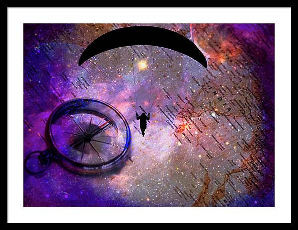 Paraglider Seeking Destination on a Map - Framed Print