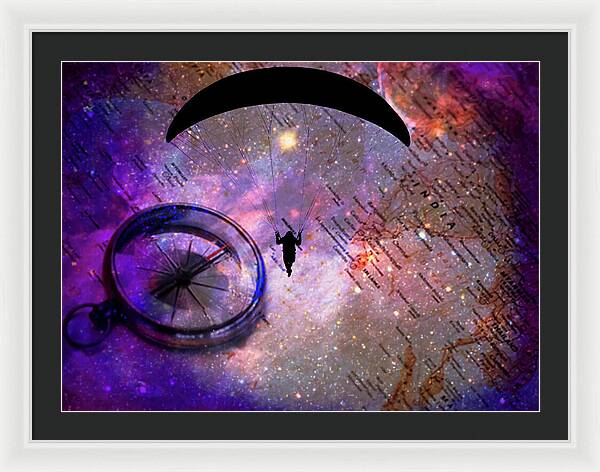 Paraglider Seeking Destination on a Map - Framed Print