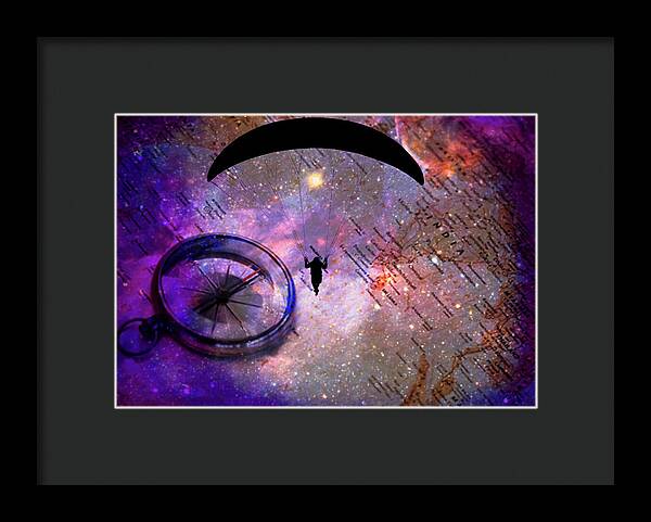 Paraglider Seeking Destination on a Map - Framed Print