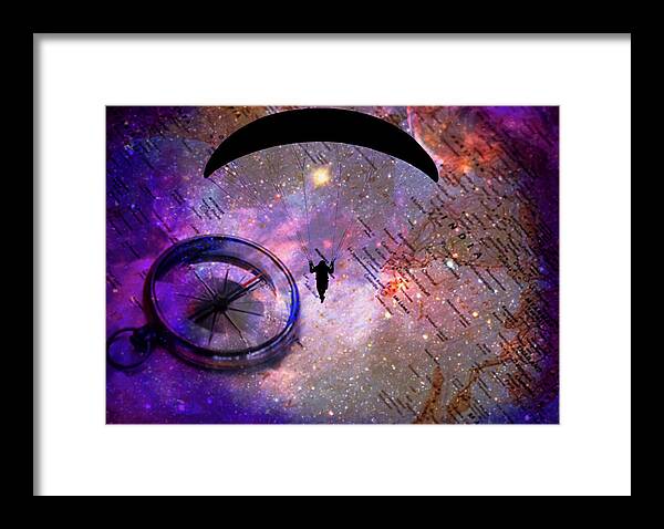 Paraglider Seeking Destination on a Map - Framed Print